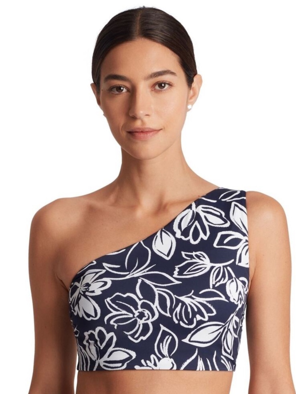 NWT Ralph Lauren LRL One-Shoulder Navy & White Floral Print Bikini Top Sz 4
